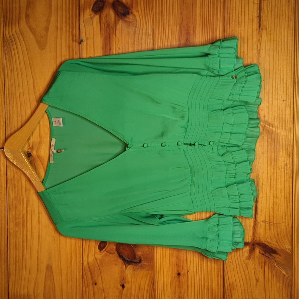 Scotch & Soda Green Ruffle-Sleeve Button Front Blouse